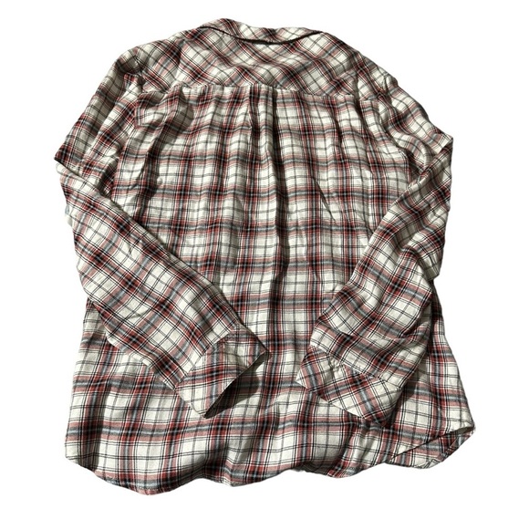 Sanctuary women's large white and orange plaid button down long sleeve shirt - Picture 2 of 5